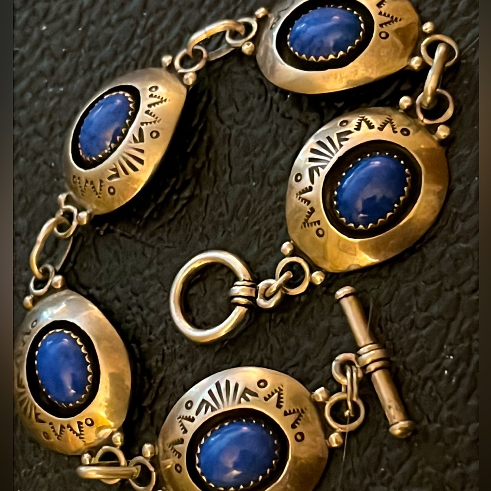 Native American lapis and silver bracelets 7 1/2 inches